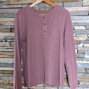 Duluth Trading Co Women's  Dark Pink, Long Sleeve Henley Top, Size L